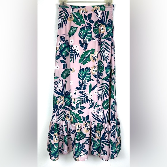 Lulu’s Island State of Mind Blush Tropical Print Ruffled Midi Skirt - Picture 8 of 13